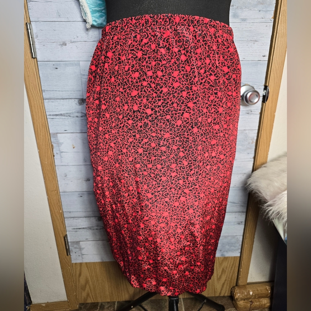 Vintage 1980's Perceptions Red Black Patterned Midi Skirt